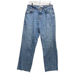 Zara Women’s Straight Leg Jeans Sz 8 Blue Raw Hem High Rise 100% Cotton Casual